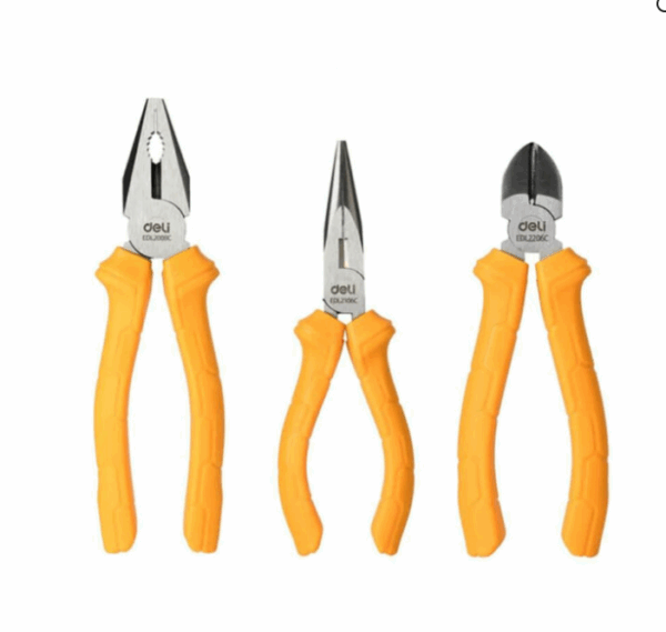deli juegos de 3 pinzas 8″ combinados, 6″ punta larga, 6″ diagonal amarillo