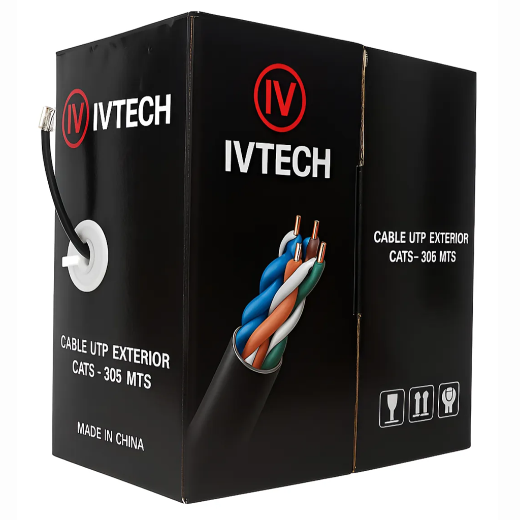 cable utp ivtech 305 metros | aleación 0,48 mm | cat 5e | ideal cctv y redes